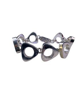 Modernist Mexican Sterling Silver Bracelet TC-60 Geometric Open Circle Design